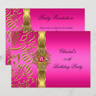 Invitation Gold Hot rose Damask Elite Élégante fête d'anniver