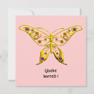 Invitation GOLD HYPER BUTTERFLY, GEMSTONES Mariage rose Invit