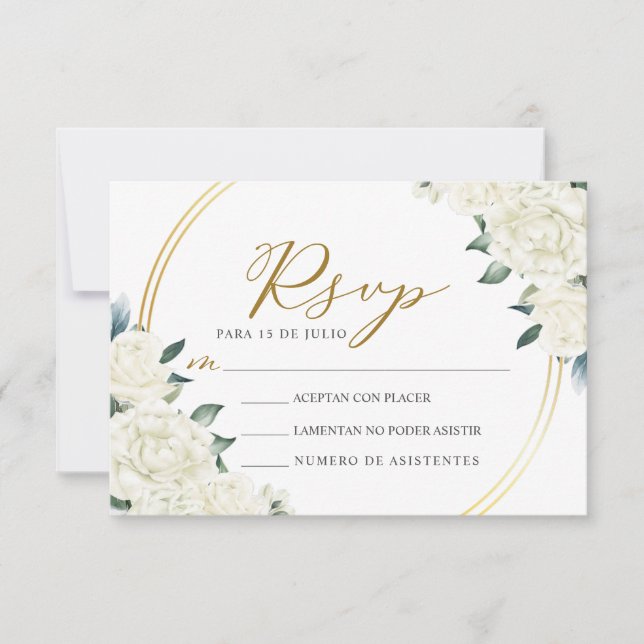 Invitation Gold Ivory Floral Nuestra Boda Mariage RSVP (Devant)