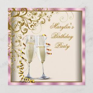 Invitation Gold Ivory Womans Pink Gold Crème Anniversaire