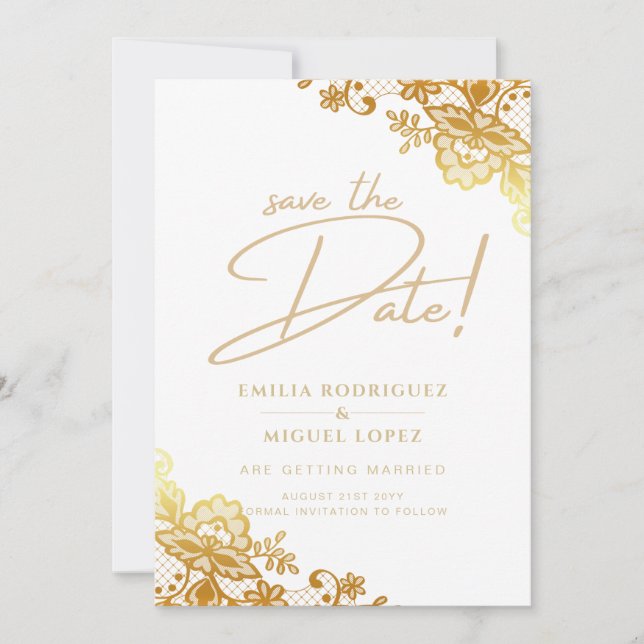 Invitation GOLD LACE Budget All-in1 Mariage Enregistrer la da (Devant)