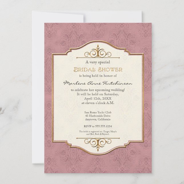 Invitation Gold & Lace Classic Formal Fête de l'mariée élégan (Devant)