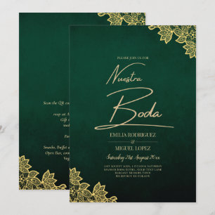 Invitation Gold Lace Emerald Green All-in-1 Wedding Invitatio