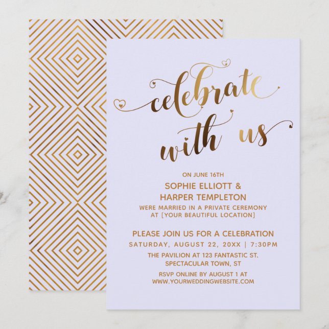 Invitation Gold Lavender fête avec nous après le mariage (Devant / Derrière)