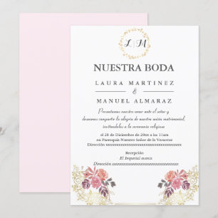 Invitation Gold Lavenderblush Floral Mariage espagnol