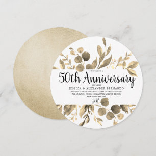 Invitation Gold Leaf Elégant Moderne 50e Anniversaire Mariage