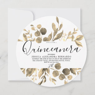 Invitation Gold Leaf Wreath Quinceanera 15e fête d'anniversai