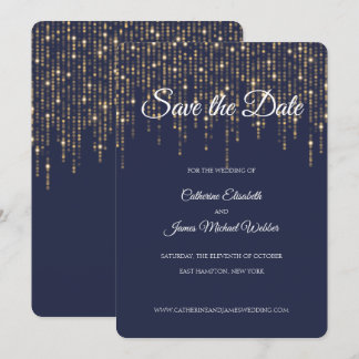 Invitation Gold Lights, Midnight Blue, Enregistrer la date