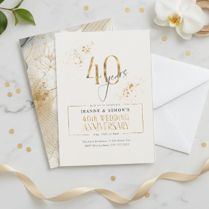 Invitation Gold Line Floral 40th Anniversary ID1169