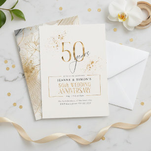 Invitation Gold Line Floral 50th Anniversary ID1169