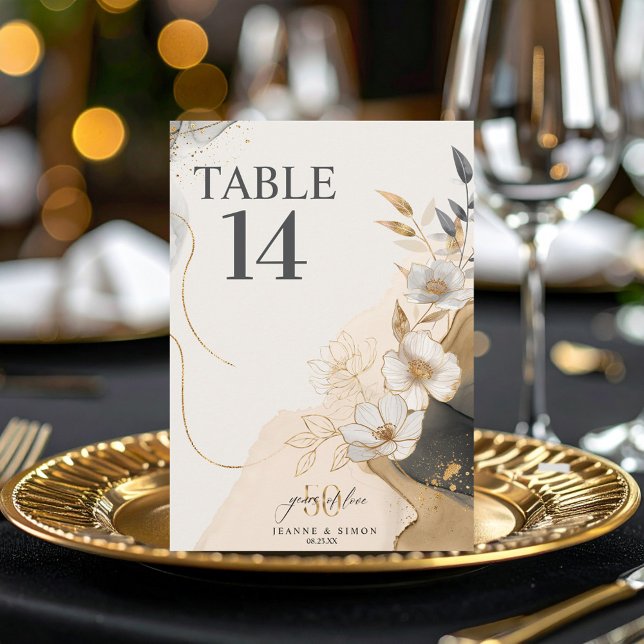 Invitation Gold Line Floral 50th Anniversary Table Num ID1169 (Créateur téléchargé)