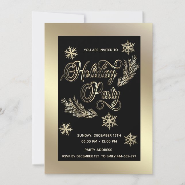 Invitation Gold luxe typographie entreprise Fête de vacances (Devant)