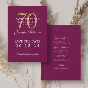 Invitation Gold Magenta 70th Birthday Enregistrer la date Dét