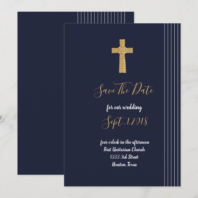 Invitation Gold marine bleu élégant typographie enregistrer l (Devant / Derrière)
