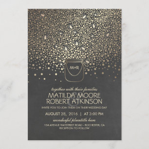 Invitation Gold Mason Jar Fireflies Russe Mariage