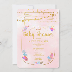 Invitation Gold Mason Jar String éclats Baby shower rose