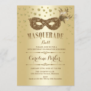Invitation Gold Masquerade bal Anniversaire