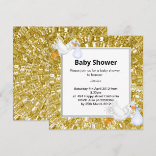Invitation GOLD METALLIC LOOK Baby shower de cigogne Invitati
