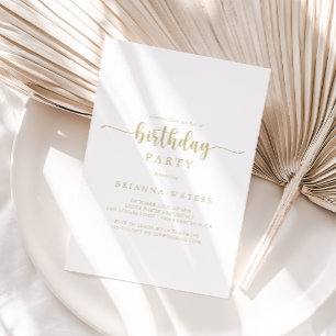 Invitation Gold minimaliste calligraphie fête d'anniversaire