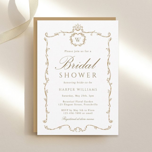 Invitation Gold Modern Classic Frame Bridal Shower  (Créateur téléchargé)