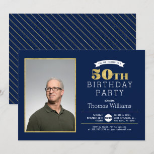 Invitation Gold moderne 50e Anniversaire Fête Photo Invitatio