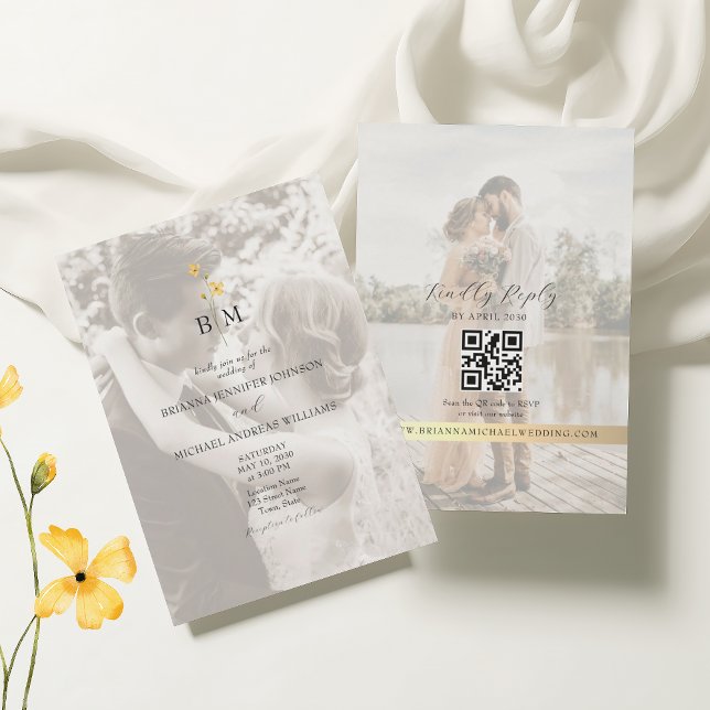 Invitation Gold Monogram Photo QR Code Wedding (Créateur téléchargé)