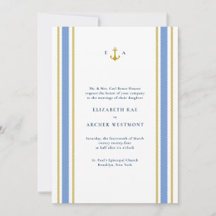 Invitation Gold n Navy Bleu Bleu Bleu Mariage côtier