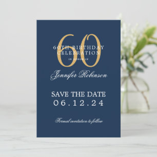 Invitation Gold Navy 60th Birthday Enregistrer la date