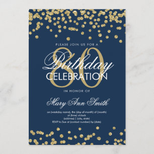 Invitation Gold Navy Blue 80th Birthday Parties scintillant C