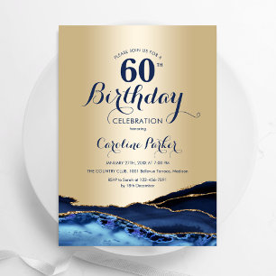 Invitation Gold Navy Blue Agate Marbre 60e anniversaire