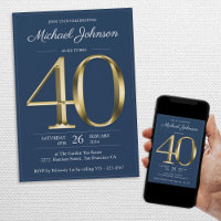 Gold Navy Blue Classy 40e anniversaire fête