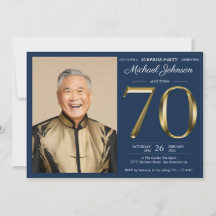 Gold Navy Blue Custom Photo Surprise 70e anniversa