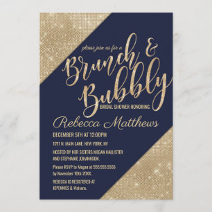 Invitation Gold Navy Blue Faux Parties scintillant Sequin Bru