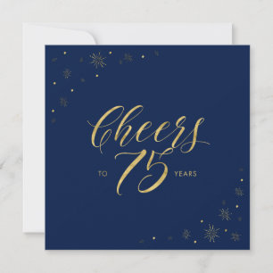 Invitation Gold & Navy   Cheers 75th Birthday Party Square