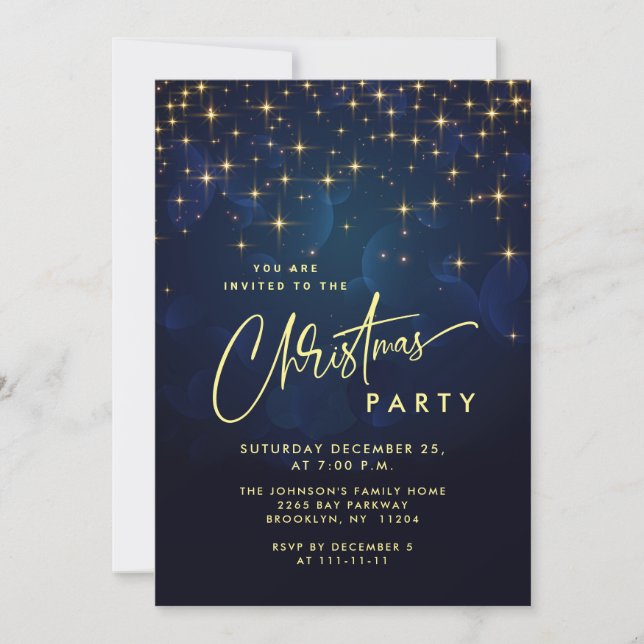 Invitation Gold Navy Éclairage de Noël Fête de Noël (Devant)