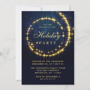Invitation Gold Navy Éclairage de Noël Fête de Noël