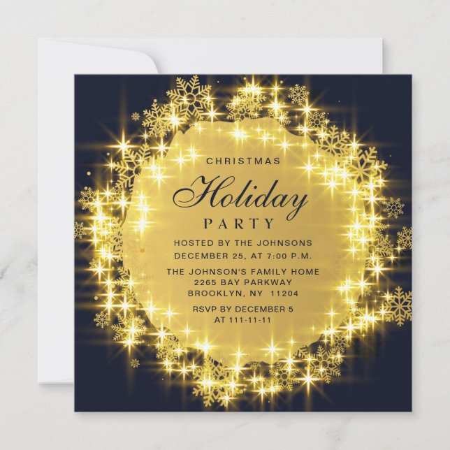 Invitation Gold Navy Éclairage de Noël Fête de Noël (Devant)