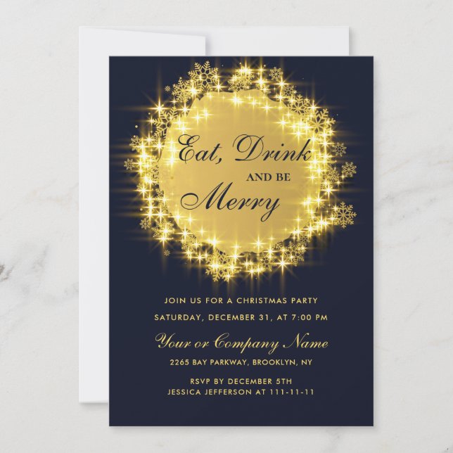 Invitation Gold Navy Éclairage de Noël Fête de Noël (Devant)
