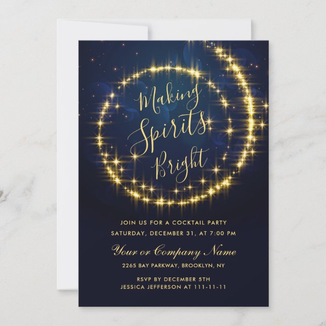 Invitation Gold Navy éclat Noël COCKTAIL Party (Devant)