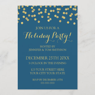 Invitation Gold Navy Parties scintillant bleue Confetti fête 