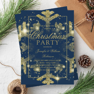 Invitation Gold Navy Snowflake Noël