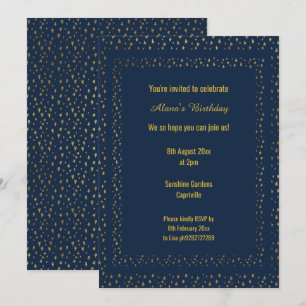 Invitation Gold Navy Star Motif moderne Anniversaire personna