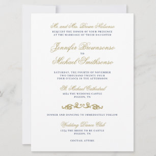 Invitation Gold Navy Textes Mariage signature simple