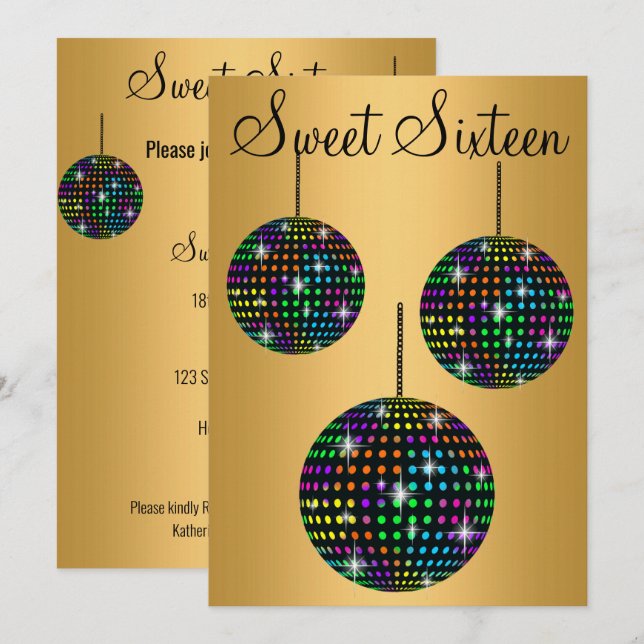 INVITATION GOLD NOIR DÉCOBALL SWEET SIXTEEN PARTY (Devant / Derrière)