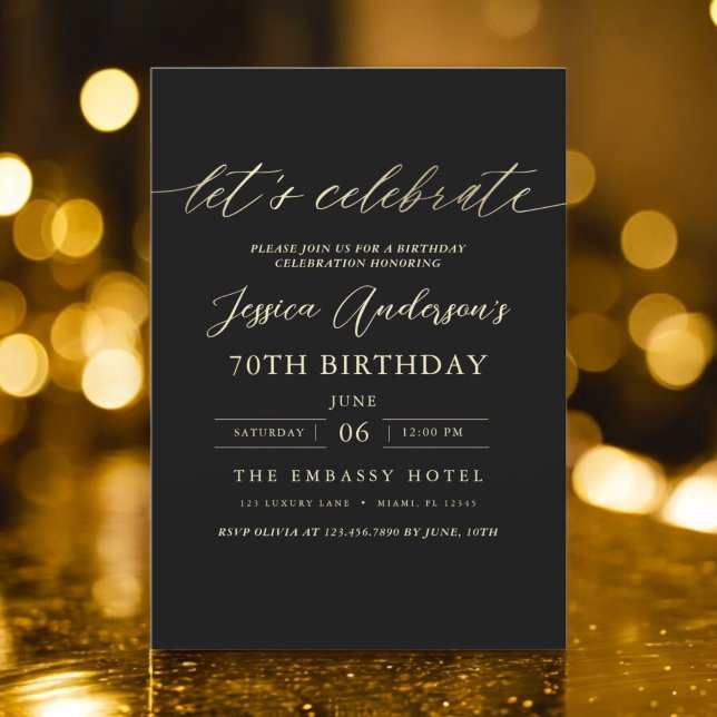 Invitation Gold noir minimaliste 70e anniversaire (Créateur téléchargé)