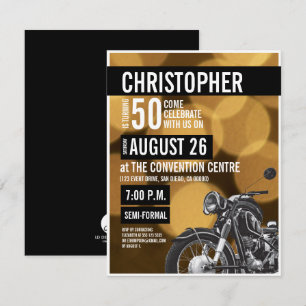 Invitation Gold noir Motorcycle moderne thème 50e anniversair