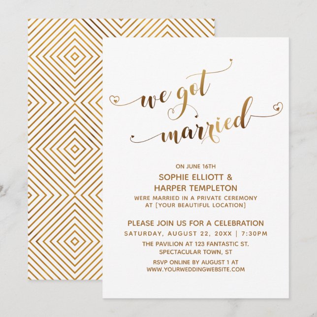Invitation Gold Nous avons épousé la fête post-Mariage (Devant / Derrière)