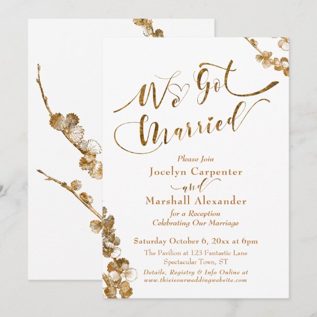 Invitation Gold Nous nous sommes mariés avec des botaniques s (Devant / Derrière)