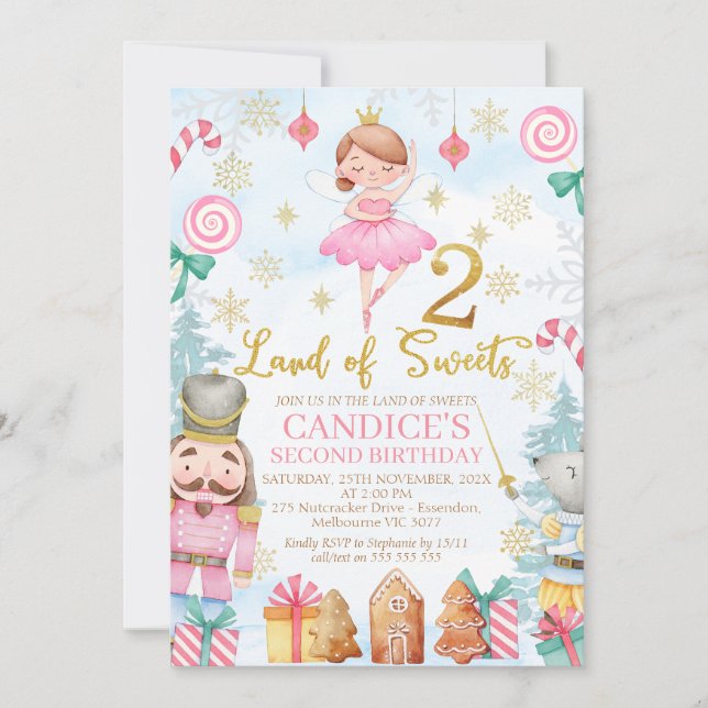 Invitation Gold Number Nutcracker Land of Sweets 2e anniversa (Devant)