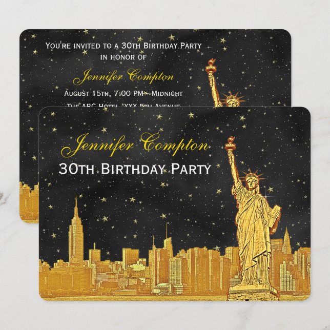 Invitation Gold NYC Skyline #2 Etch Blk Starry BG H Anniversa (Devant / Derrière)